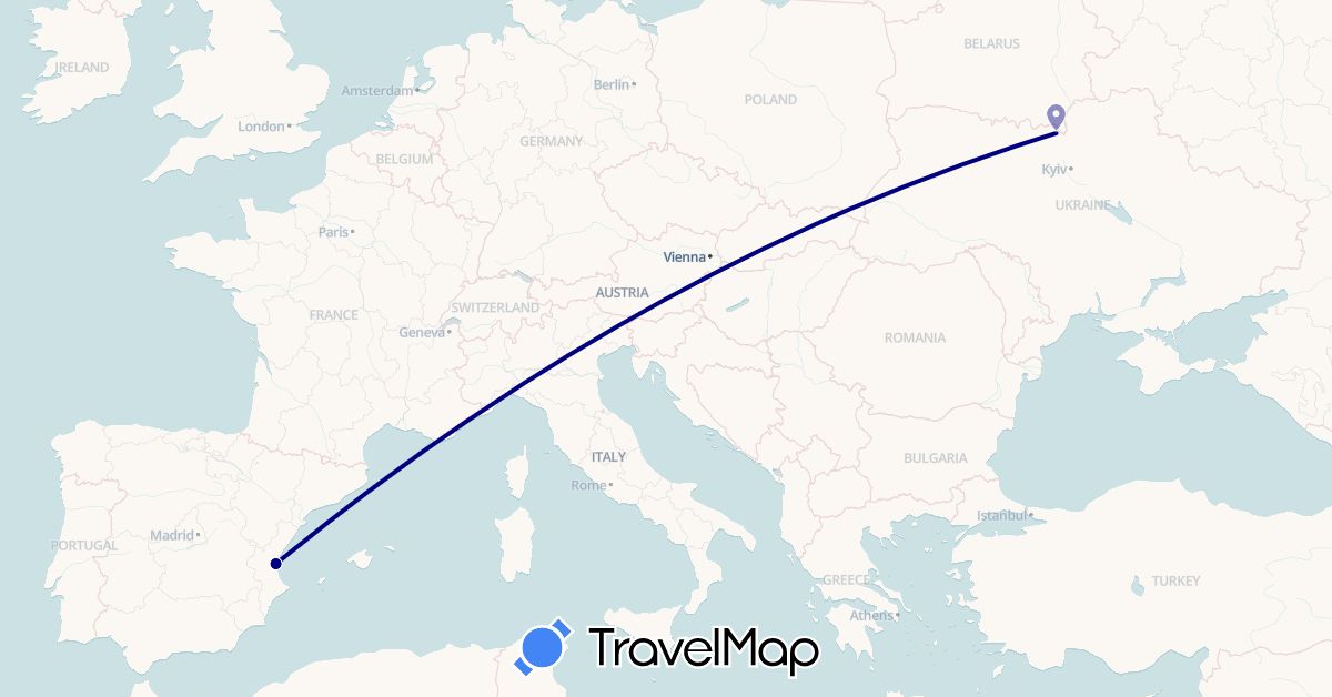 TravelMap itinerary: driving in Spain, Ukraine (Europe)
